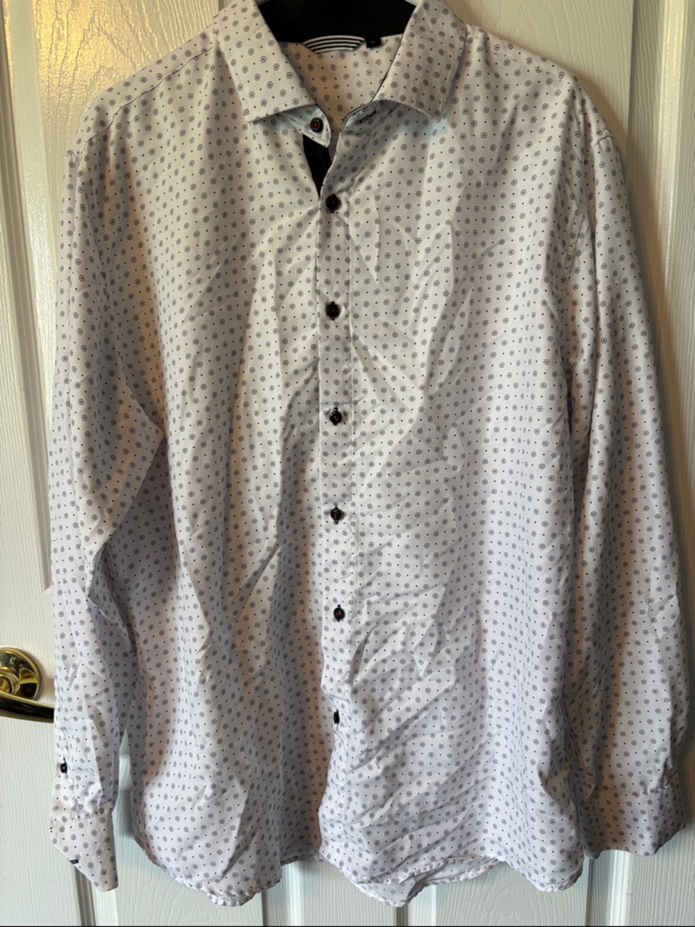 White & Black Patterned Button-Up Shirt